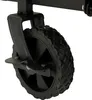 A close-up of a black wheel and brake mechanism on a transport cart. Produktbild-Vorschau