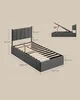 A diagram showing a bed frame with dimensions and an exploded view of the hydraulic lift mechanism. Náhled obrázku produktu