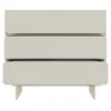 A front view of a greige dresser with three drawers. Voir les images du produit