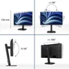 A collage of four images showing the adjustable features of a computer monitor. Produktbild-Vorschau