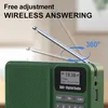 A close-up of a green portable radio with its antenna extended and a graphic indicating 360-degree rotation. Produktbild-Vorschau