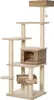 A multi-level cat tree with scratching posts, platforms, and enclosed spaces, set against a white background. Anteprima dell’immagine prodotto