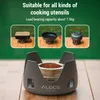 A camping stove with three inset images showing it being used with different cooking utensils. Produktbild-Vorschau