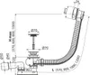 A technical drawing of a bathtub drain and overflow kit, showing dimensions and components. Produktbild-Vorschau