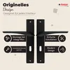 A product image showcasing door handles with descriptive text and icons highlighting features. Produktbild-Vorschau