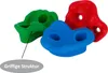 Three colorful climbing holds are arranged together on a white background. Produktbild-Vorschau