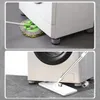 Two images showing anti-vibration pads under a washing machine, with a mop being used to clean. Podgląd zdjęcia produktu