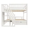A white wooden bunk bed with stairs and storage drawers. Náhled obrázku produktu