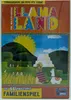 The image shows the box art for the board game Llama Land, featuring a colorful illustration of a mountainous landscape with llamas, a pyramid, and a farmer. Produktbild-Vorschau