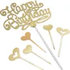 Tortenaufsatz Happy Birthday gold mit 5 Herzen Produktbild-Vorschau 1