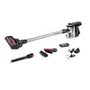 A cordless vacuum cleaner and its accessories are displayed on a white background. Produktbild-Vorschau