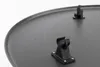 A close-up view of the underside of a round, dark gray table with two black plastic clips attached. Produktbild-Vorschau