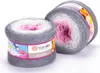 Two balls of yarn with a gradient color pattern, one in front of the other, on a white background. Podgląd zdjęcia produktu