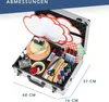 An open aluminum case filled with various moderation and presentation supplies. Produktbild-Vorschau