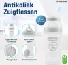 A marketing image for Twistshake anti-colic baby bottles, showcasing different features and components. Produktbild-Vorschau