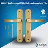 A product image showcasing two door handles, screws, and a spacer against a blue and white gradient background. Anteprima dell’immagine prodotto