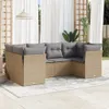 6-tlg. Garten-Sofagarnitur mit Kissen Beige Poly Rattan Produktbild-Vorschau 2