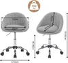 Two views of a gray office chair with dimensions indicated by measurement lines and text. Produktbild-Vorschau
