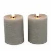 2er Set LED Stumpenkerzen Grau Echtwachs 9,5 cm Timer Produktbild-Vorschau 1