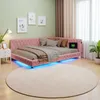 Lit 140x200 cm en tissu doudou rose avec éclairage LED Voir les images du produit 2