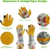 A collage of close-up images and full product shots of gardening gloves, highlighting various features. Produktbild-Vorschau