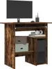 A computer desk with a monitor, keyboard, computer tower, and storage boxes. Podgląd zdjęcia produktu