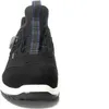 A close-up, front-facing view of a black safety shoe with a white sole. Produktbild-Vorschau