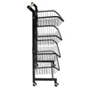 A black wire storage cart with three baskets and wheels, shown from the side against a white background. Podgląd zdjęcia produktu
