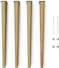 Four wooden furniture legs and hardware are laid out on a white background. Produktbild-Vorschau