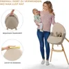 A woman holding a baby next to a high chair, with inset images showing product features. Produktbild-Vorschau