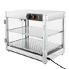A stainless steel and glass food warming display case with two shelves. Náhled obrázku produktu