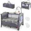 Reisebett mit Matratze, 5 in 1 Beistellbett Baby mit Rollen Produktbild-Vorschau 1
