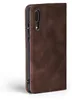 A brown flip cover for a Huawei P20 phone is shown in a studio shot. Produktbild-Vorschau