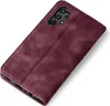 A burgundy flip case for a smartphone is shown at an angle on a white background. Produktbild-Vorschau