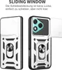 Two views of a phone case with a sliding camera cover and ring holder. Produktbild-Vorschau