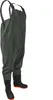 A pair of dark green waders with black boots and orange soles, shown against a white background. Produktbild-Vorschau