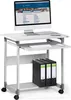 A computer workstation on wheels with a monitor, keyboard, mouse, and binders. Anteprima dell’immagine prodotto