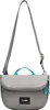 A studio shot of a gray crossbody bag with blue accents. Produktbild-Vorschau