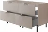 A beige matte washbasin cabinet with two drawers pulled out, showing the interior. Anteprima dell’immagine prodotto