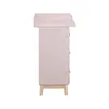 Side view of a pink changing table with wooden legs. Podgląd zdjęcia produktu