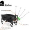 A black foldable wagon with labels pointing out its features. Produktbild-Vorschau