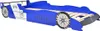 A blue race car-shaped bed for children, shown from a diagonal angle against a white background. Náhled obrázku produktu