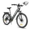 A studio shot of a gray electric bicycle with a black basket accessory. Podgląd zdjęcia produktu