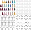 A collection of DIY keychain supplies, including colorful tassels, blank acrylic circles, and metal jump rings and keychain rings, neatly arranged on a white background. Produktbild-Vorschau