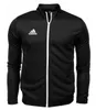 A black Adidas jacket with a white zipper is shown against a white background. Voir les images du produit