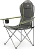 A gray camping chair with yellow trim and a cup holder. Produktbild-Vorschau