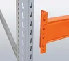 A close-up view of a pallet racking system, showing the connection between a gray upright beam and an orange horizontal beam. Produktbild-Vorschau