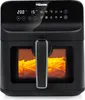 A black air fryer with french fries inside, shown from the front. Produktbild-Vorschau