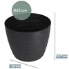 A black planter with dimensions indicated by graphic overlays. Produktbild-Vorschau