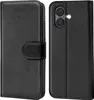 A black flip-style phone case is shown from the front and back. Produktbild-Vorschau